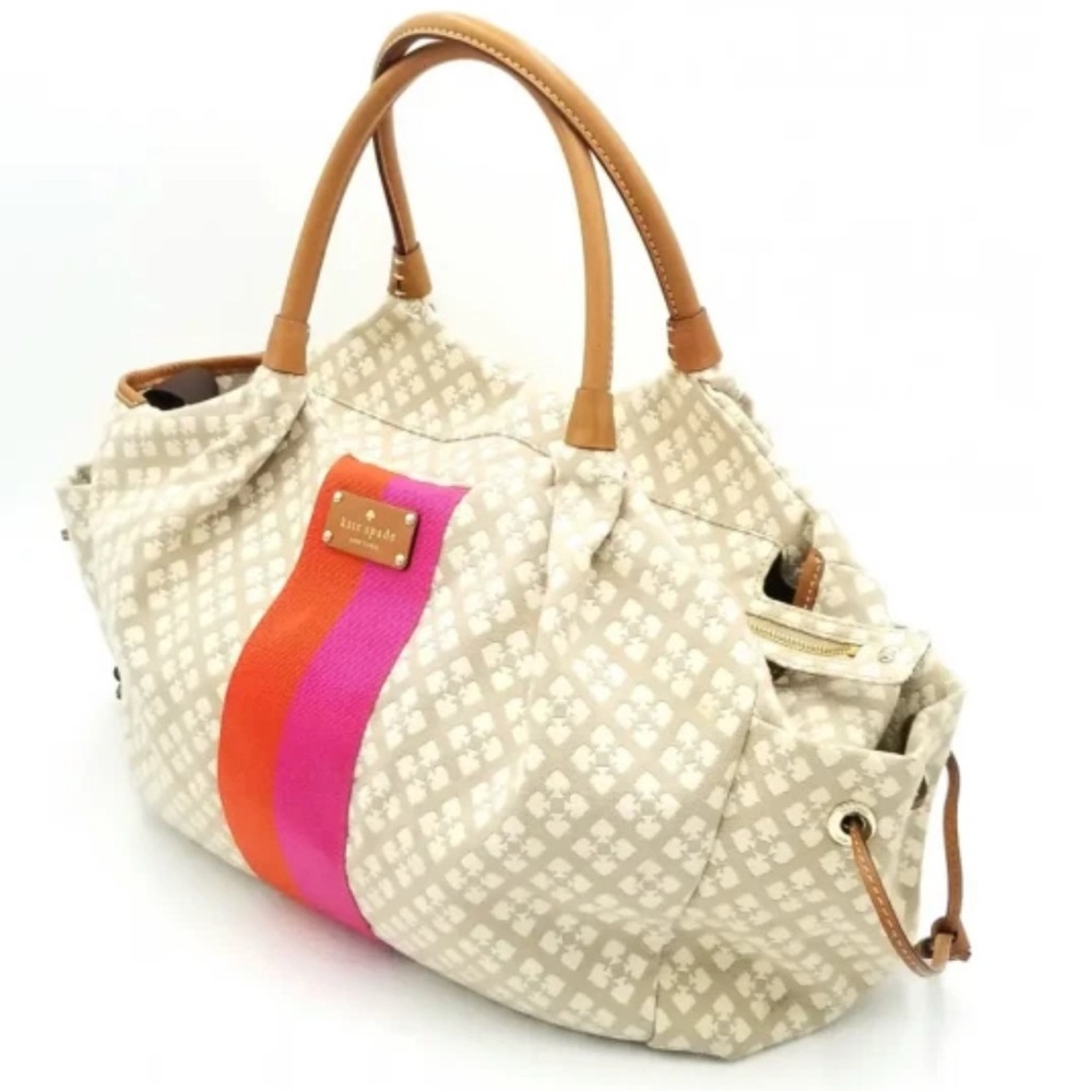 Kate Spade Classic Spade Stevie Baby Bag, Cream and Pink GUC